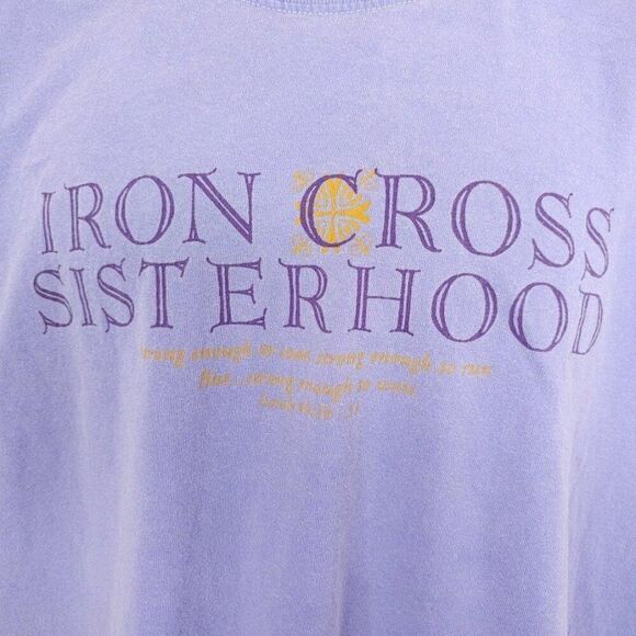 Vintage Christian T Shirt Mens Size XL Purple Iron Cross Sisterhood Bible Verse - Picture 2 of 6
